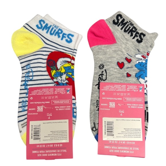 The Smurfs Ankle Socks 2 pair Women’s size 6 - 9.5 Smurfette Gray Yellow Blue - Picture 3 of 10